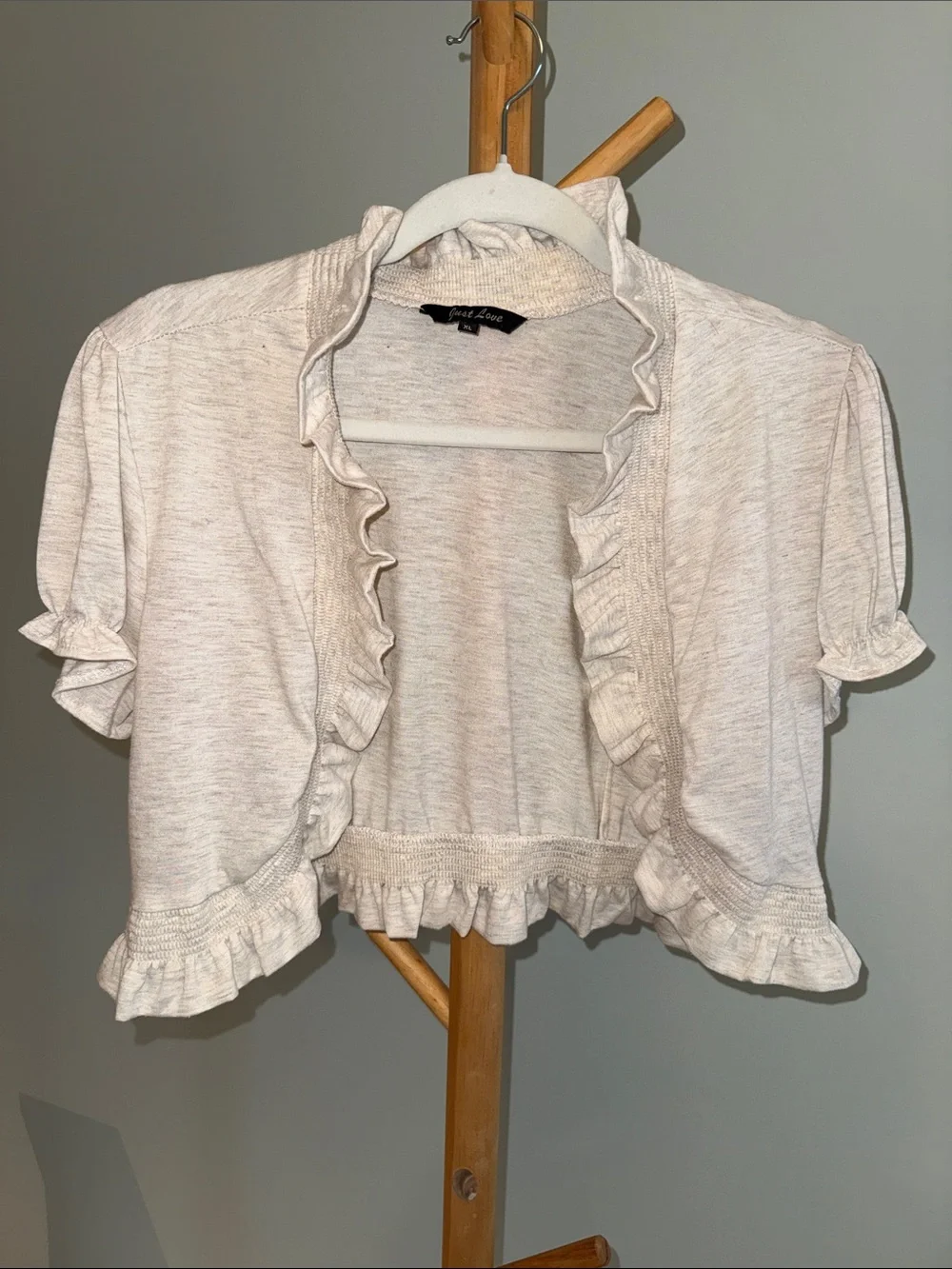 Just Love Cream Lightweight Ruffle-Trim Open Cardigan - Picture 3 of 10